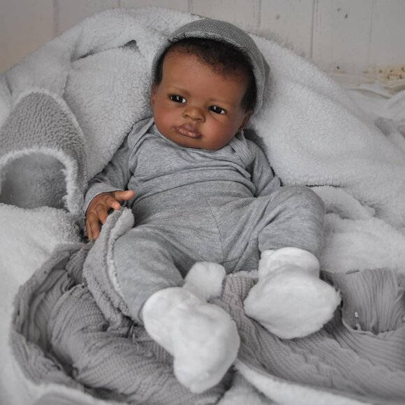 Realistic Reborn Baby Dolls Black Boy, 20 Inch African American Newborn Boy Doll